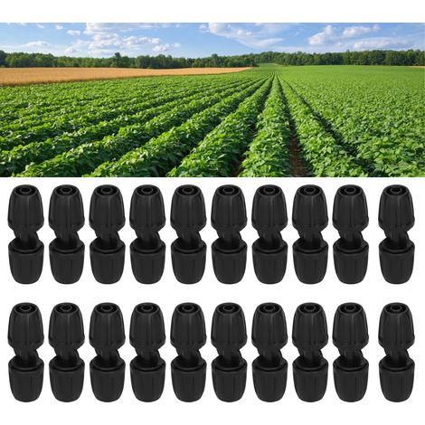 Juego de adaptadores universales para mangueras de riego, 20 piezas, 8/11 mm, con protección antirretorno, ABS negro, acoplamiento rápido sin herramientas para jardín y agricultura. (1/5)