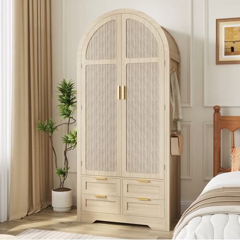 meuble rangement armoire 80x50x179 MDF chene 2 tiroirs OKMYHOME (1/5)