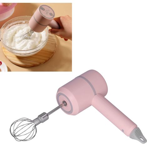 Batteur électrique sans fil, fouet à gâteaux et à crème, batteur à œufs portable à une tête, accessoire de cuisine [livré avec batterie intégrée] Batteur sans fil rose à 2 bâtonnets (1/5)