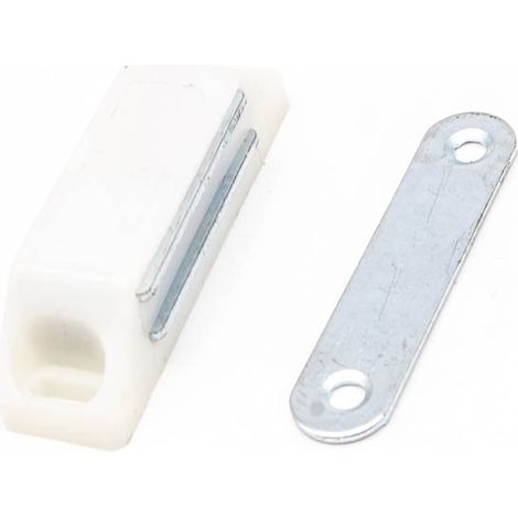 Loquet Magnétique - 2 Pièces - Pour Armoire Placard Frigo - Fixation Par Plaque Métallique Adhésive - Blanc