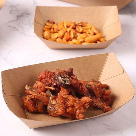 Accessoires de cuisine 100 pièces Barquettes en papier, Plateau de service jetable en papier kraft, résistant à la grais Étiquette (1/4)