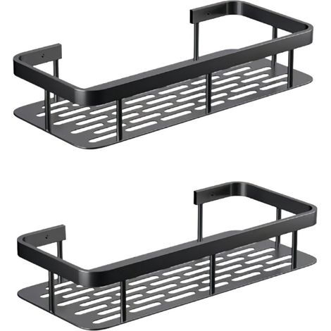 Etagere Douche,Garde-Corps Épaissi,Rangement Douche sans Percage,Panier Salle de Bain en Aluminium,Rangement Douche Noire,Porte Shampoing Douche 2pcs