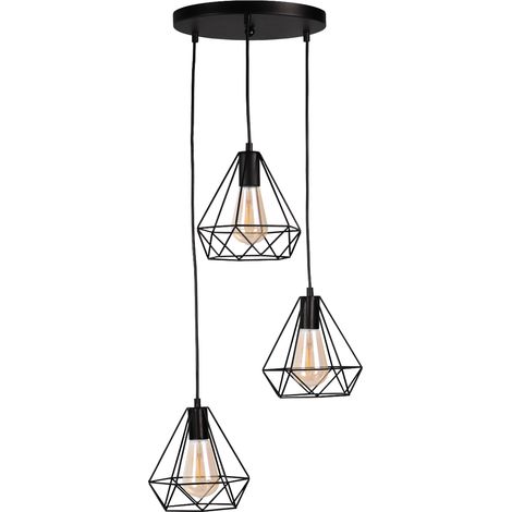 Suspension Polux Vigo loft 3xE27 métal noir 120 cm (1/5)