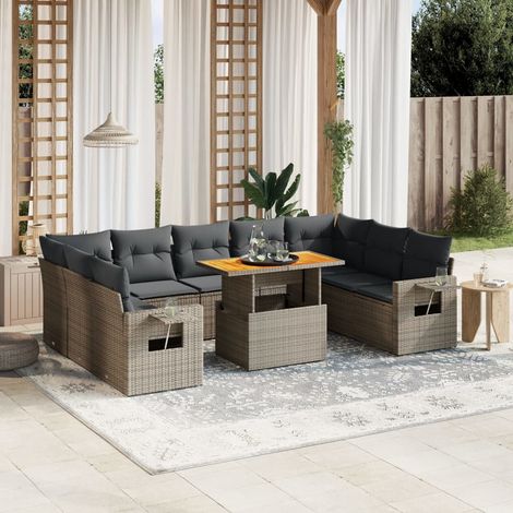 vidaXL Set Divano da Giardino 10 pz con Cuscini Grigio in Polyrattan (1/3)