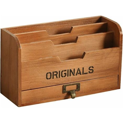 VURAHOME – Schreibtisch-Organizer mit Schublade, mehrstufige Schreibtisch-Aufbewahrungsbox, Briefablage aus Holz, Büroaccessoires (1/5)