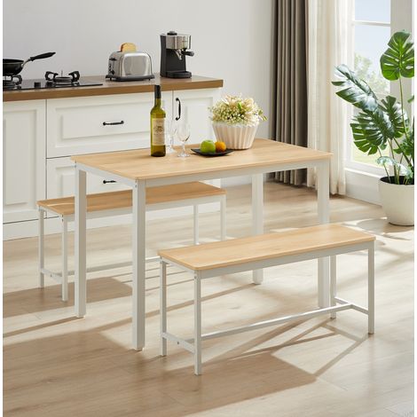Essgruppe mit 2 Bänken, Esstisch im Industriestil 110 x 60 cm, Weiß OKWISH (1/5)