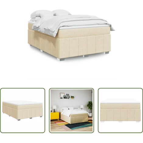 vidaXL Surmatelas -  Sommier à lattes de lit avec matelas Crème 140x200 cm Tissu (1/5)