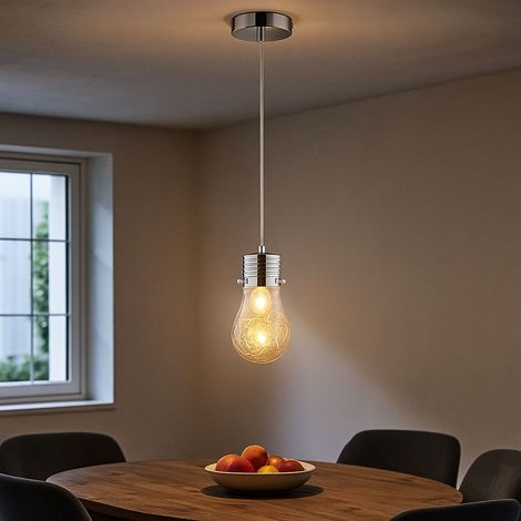 Pendelleuchte Glühbirne Vintage Lampe Wohnzimmer Hängeleuchte Deko Glühbirne E14, Drahtgeflecht, Metall chrom, E14 Fassung, DxH 12x150 cm