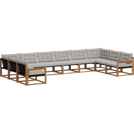 Ensemble de canapés d'extérieur 10 pcs Salon de jardin Gris Naturel et Clair (1/5)