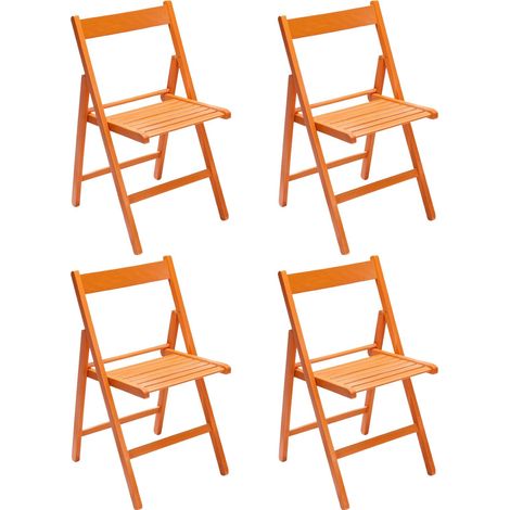 Marvin Sedia in Legno Pieghevole Birreria Colorata Interno o Esterno Salvaspazio Richiudibile da Campeggio Giardino Cucina Legno Massello Di Faggio Arancio - 4 Sedie