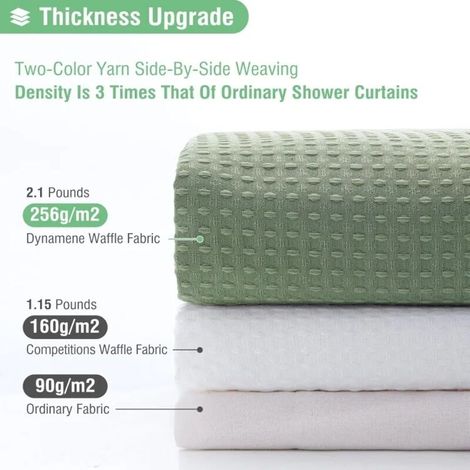 Rideau de douche vert 180x200 cm – Tissu épais motif gaufré, durable et résistant à l’eau, pour salle de bain