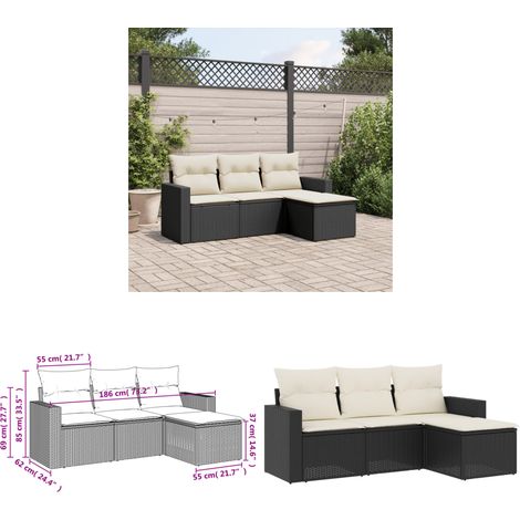 4-tlg. Garten-Sofagarnitur mit Kissen Schwarz Poly Rattan - Gartensofas - Outdoor Möbel - Gartenmöbel Set - Lounge Sofa - Rattan Gartenmöbel - Home & Living (1/3)