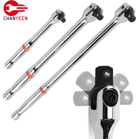 (L 45,7 cm) Rallonge de clé à cliquet 1/2" avec tête flexible à 180° en acier CrV et poignée antidérapante gravée - Outils de réparation (1/5)