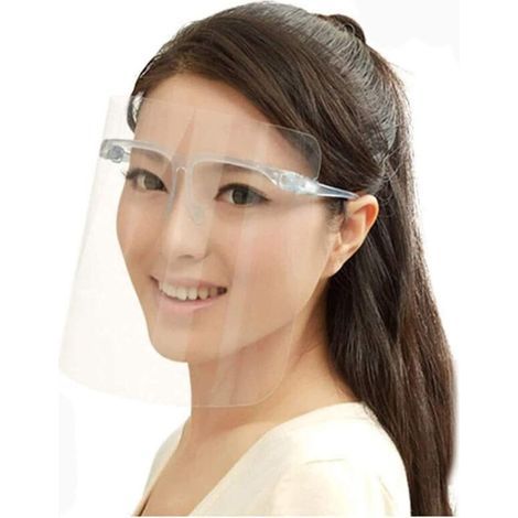 Visière complète en plastique transparent Bouclier de protection intégrale Visière de protection Visière de protection avec cadre de lunettes des deux Côtés Film doit être décollé- (1/5)