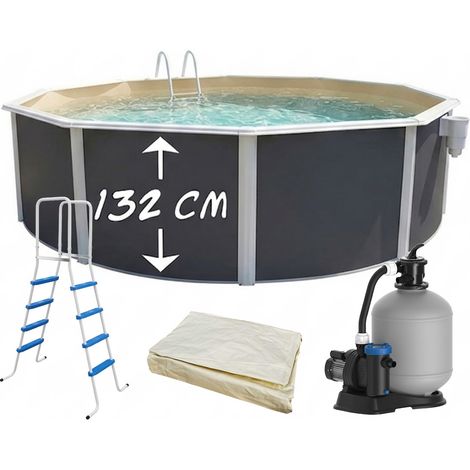 Piscine hors-sol acier Toi ANTHRACITE MAGNUM ronde Ø 550cm H 132cm liner sable