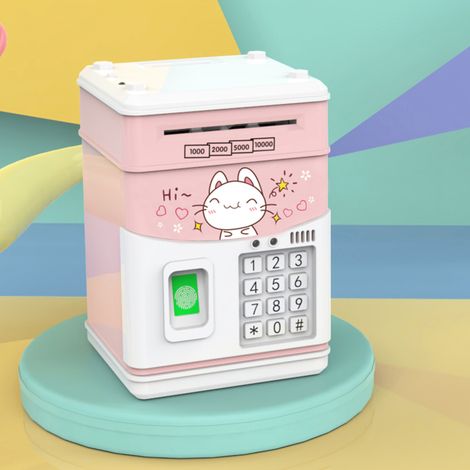 Elektronischer Mini-Geldautomat mit Passwort, simuliertem Fingerabdruckleser, automatischer Durchzugsfunktion, ideal für Kinder (Jungen und Mädchen), perfektes Geburtstagsgeschenk.