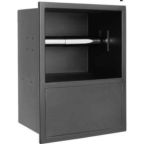 Dispensador de papel higiénico empotrado, de pared, fabricado en acero inoxidable duradero, color negro. (1/2)