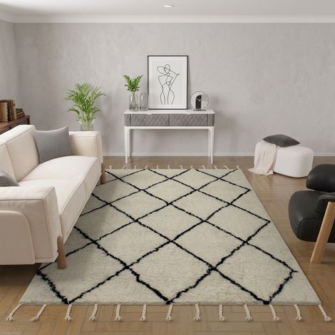 Tapis en laine Casablanca Charm - Tapis en laine  - 290x190cm, Rectangular - 100% Laine vierge - Tufté main - Blanc