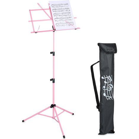 Atril de música plegable de metal rosa con altura ajustable