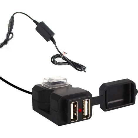 Cargador de teléfono para motocicleta 2.1A + 1A, doble puerto USB, carga rápida, resistente al agua, con interruptor de encendido/apagado, para teléfono, tableta, reproductor de MP3 y GPS. (1/5)