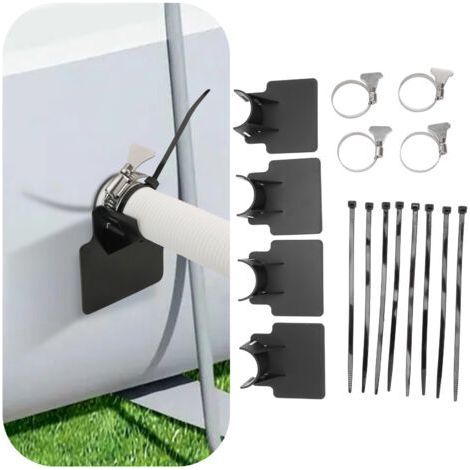 4 Non-Slip Swimming Pool Hose Holders, Stainless Steel Hose Clamps, Black Swimming Pool Hose Holders, (1/5)