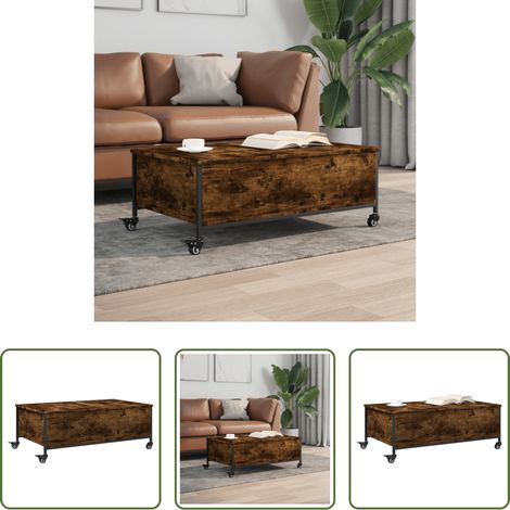 Holzwerkstoff Couchtisch -  Couchtisch mit Rollen Räuchereiche 91x55x34 cm Holzwerkstoff (1/5)