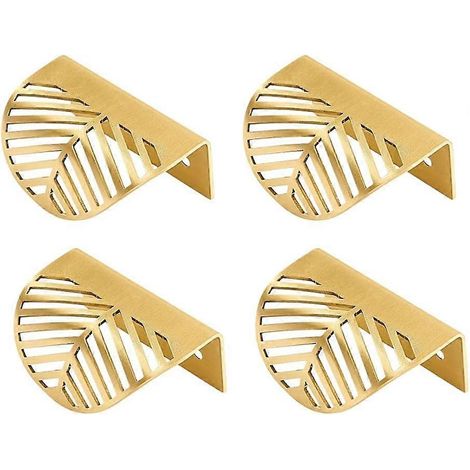 Lot de 4 poignées de porte en laiton en forme de feuille, pour tiroirs, placards et meubles de cuisine. (1/5)