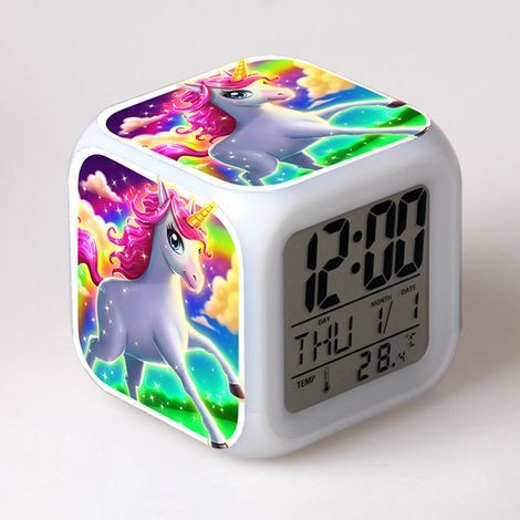 Réveil numérique Licorne Fille, Cube LED LCD Lumineux (1/5)