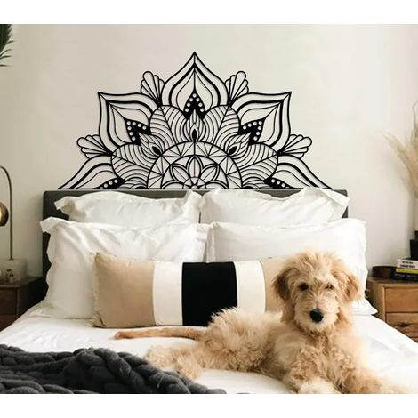 Grande décoration murale en métal Mandala, œuvre d'art murale unique en forme de fleur de lotus, convient pour la décoration intérieure et extérieure de bureau et de maison (Noir) (1/5)