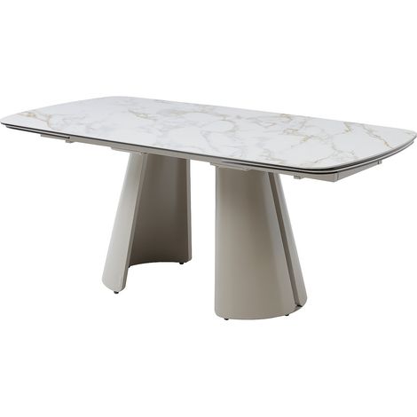 Tavolo da pranzo estensibile da 6 a 10 persone in ceramica, vetro temperato e metallo Effetto marmo bianco e beige - BIRFIRA di Maison Céphy
