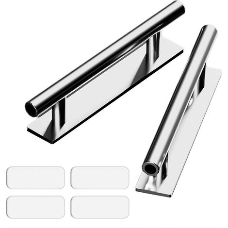 Set mit 2 silbernen, selbstklebenden Türgriffen für Schiebetüren, kein Bohren erforderlich (1/5)