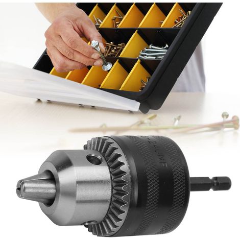 Mandrin de perceuse léger 1.5-13 mm 3/8-24UNF à clé kit outillage avec tige rallonge filetée 1/4 hex 3/8 inox (1/5)