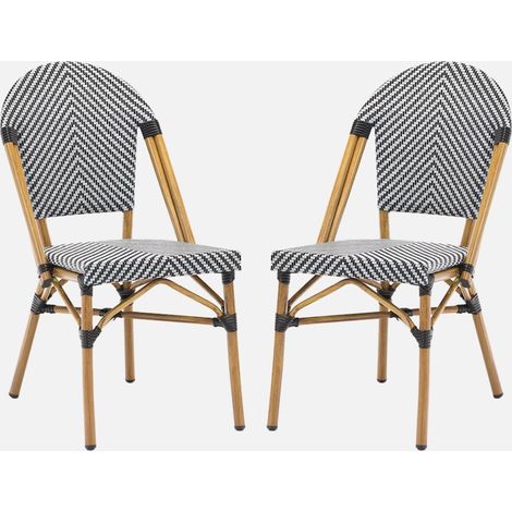 Silla de terraza bistró de textil y aluminio con diseño de espigas en blanco y negro, set de 2 (1/5)