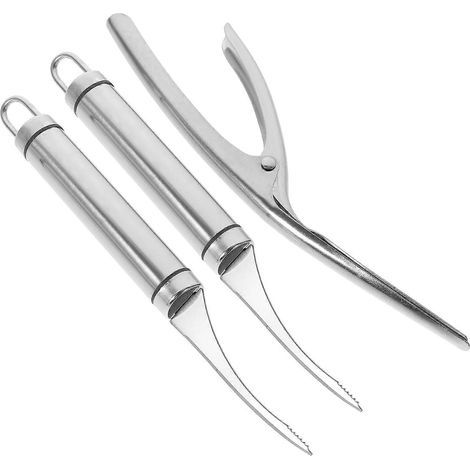 Lot de 3 éplucheurs de lignes à crevettes en acier inoxydable, outils pratiques pour retirer les lignes à crevettes-21.00X5.50X2.00CM (1/4)