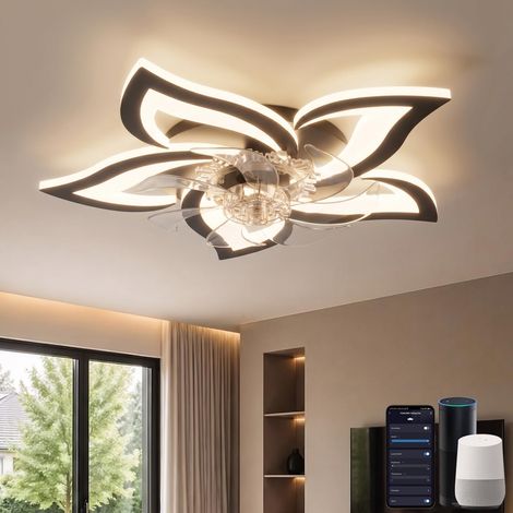 Ceiling Fan Compatible with and, Ceiling Fan with Silent Light, DC Motor Summer Winter, Dimmable, Memory Function, for Bedroom, Black (1/5)