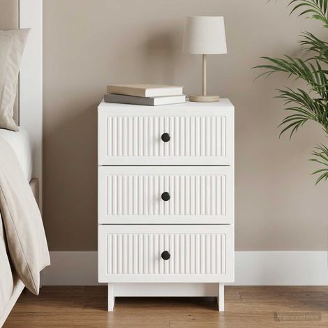 Table de chevet à 3 tiroirs en bois blanc brillant 43 x 41 x 66,5 cm - PANGIVO (1/5)