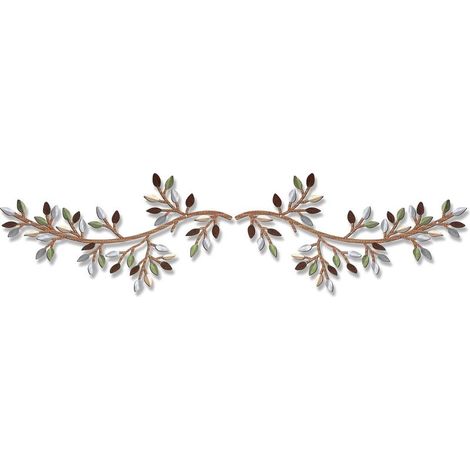 Ensemble de 2 décorations murales en métal : feuille de vigne, branche d'olivier et feuille en fer forgé, à placer au-dessus du lit, dans le salon ou à l'extérieur. (1/5)