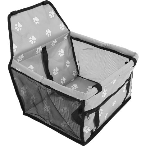 Cage de transport pour animaux de compagnie à motif pattes d'ours, lavable, avec barre de support, grise. Siège de sécurité pour voyage en voiture avec animaux de compagnie. (1/5)