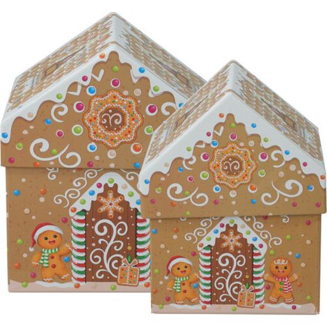Boîtes de Noël en forme de maison, ensemble de 2 pièces.