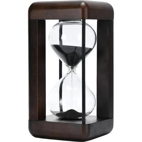 Minuteur sablier 60 minutes grand format 22 cm cadre verre et bois décoration bureau salon cadeau (1/5)