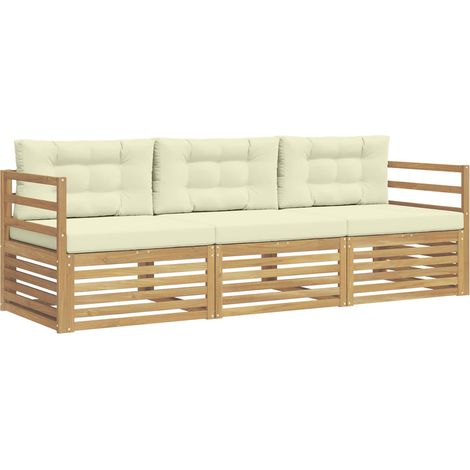 Outdoor-Sofagarnitur 3 stk. Weiß und Creme Polyester vidaXL