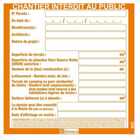 Panneaux permis de construire Mondelin 80x80cm