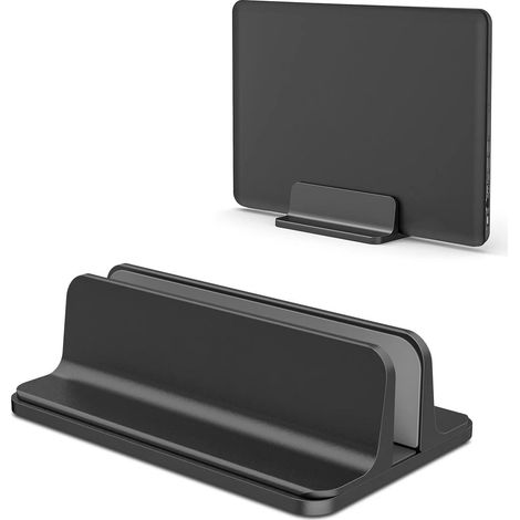 MINKUROW Soporte Vertical Ajustable Para Laptop, Soporte De Aluminio Para Todos Los Teléfonos Y Laptops - Perfecto Para Macbook, Macbook Air, Macbook Pro, Ultrabook, Lenovo Y Otros, Negro (1/5)
