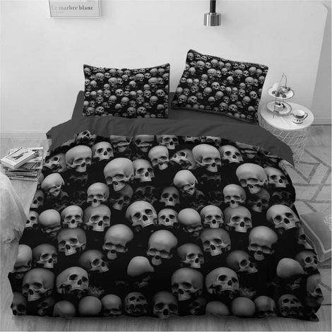 Bettwäsche-Set 155x220 cm Totenkopf 3D Microfaser mit 2 Kissenbezügen 80x80 cm