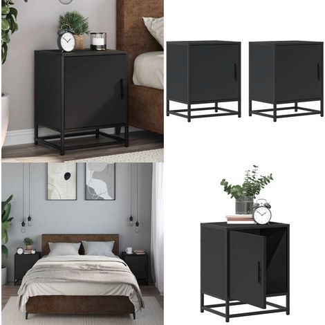 vidaXL Tables de chevet 2 pcs noir 40x31x50 cm bois d'ingénierie métal (1/5)
