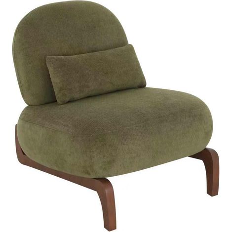 Fauteuil d'appoint en velours blanc avec pieds en bois massif, sans accoudoirs (1/5)