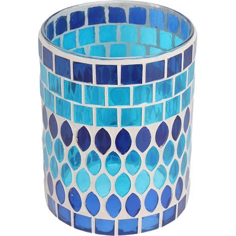 Bougeoir votif en mosaque, support de bougie chauffe-plat en verre fabriqué à la main pour la décoration de la maison, bleu (1/5)