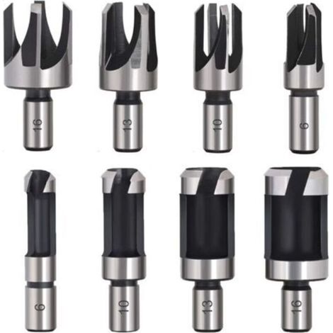 Tourillon Bois 8PCS HSS Foret Bois Fraise Bouchonner Bois outil de coupe bois Mches des Bouchons Wood Plug Cutter Drill Bits 6mm /10mm/13mm/16mm Petite Fraise Bois Pour Perceuse (1/4)