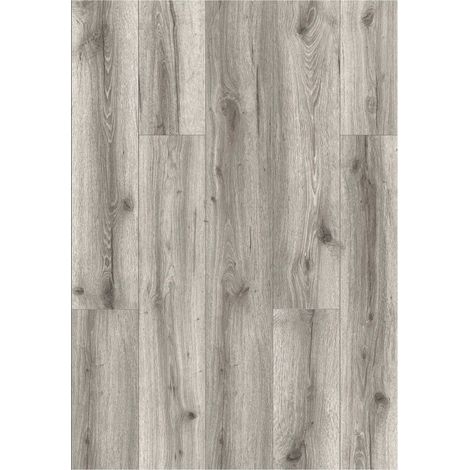 Suelo vinílico SPC Click Corvin, Roble Marcado Gris Plata, efecto madera, con Aislamiento Acústico Paquete de 8 lamas (2,225 m²) (1/5)