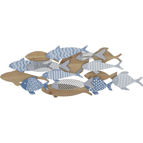 Pannello da parete Fish Sea in ferro e MDF con banco di pesci